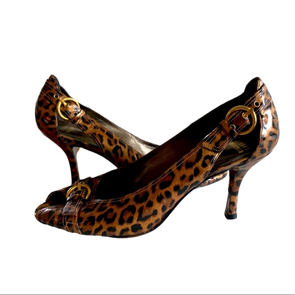 Stuart Weitzman Leopard Print Peep Toe Heels - Picture 1 of 6